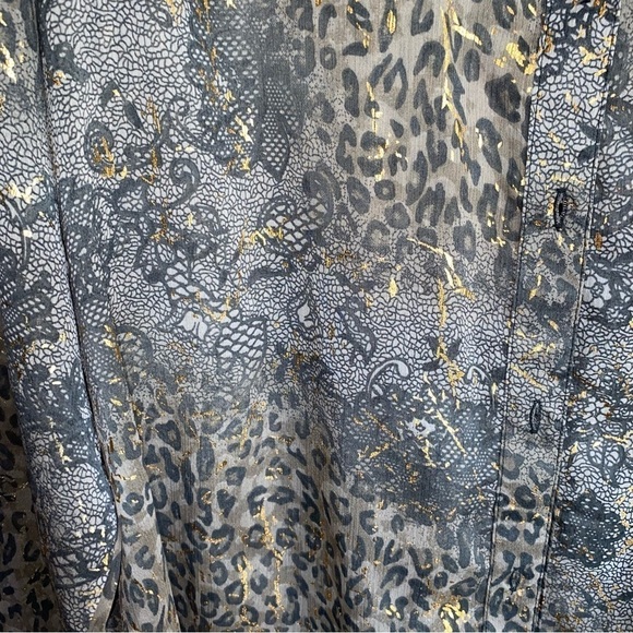 Lane Bryant Brown & Gold Mixed Print Sheer Button Down - Picture 2 of 6